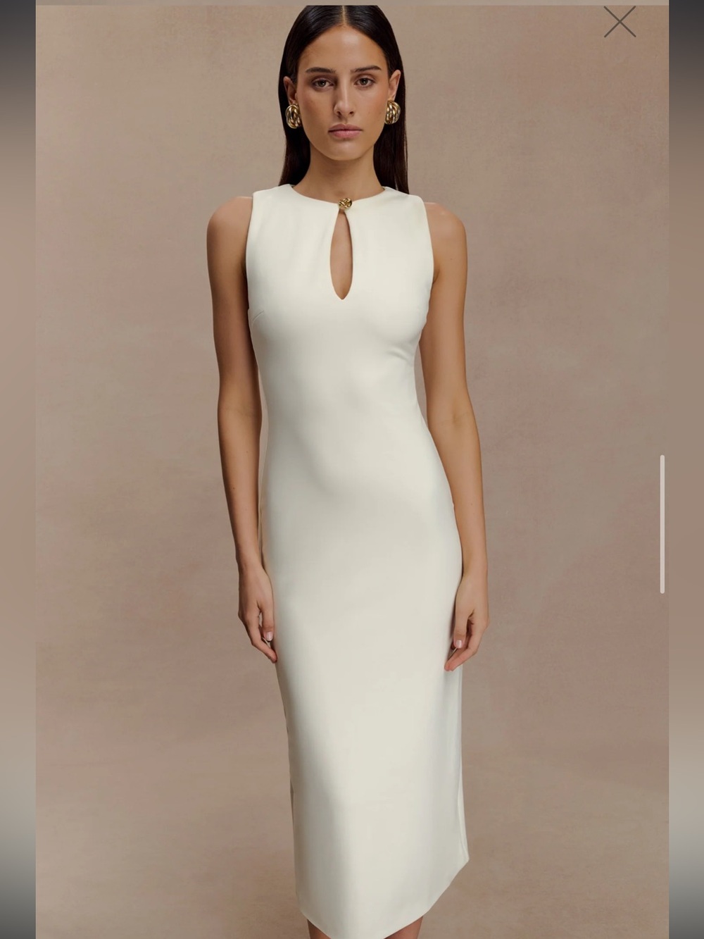 Meshki Cream Sleeveless Midi Dress with Keyhole Detail